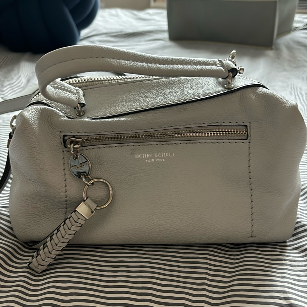 Henri Bendel light gray leather cross-body